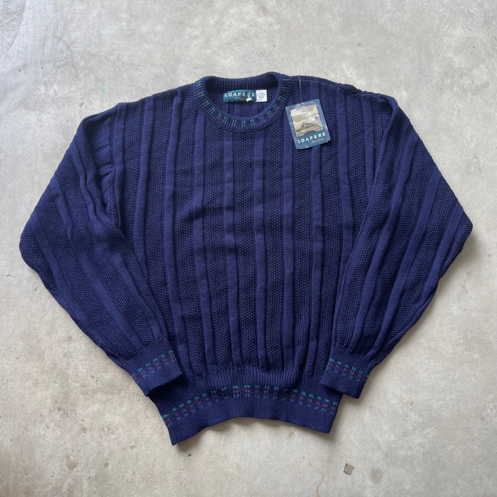 Vintage Loafers by Reed St James Navy Blue Cable Knit Sweater Mens Large NWT